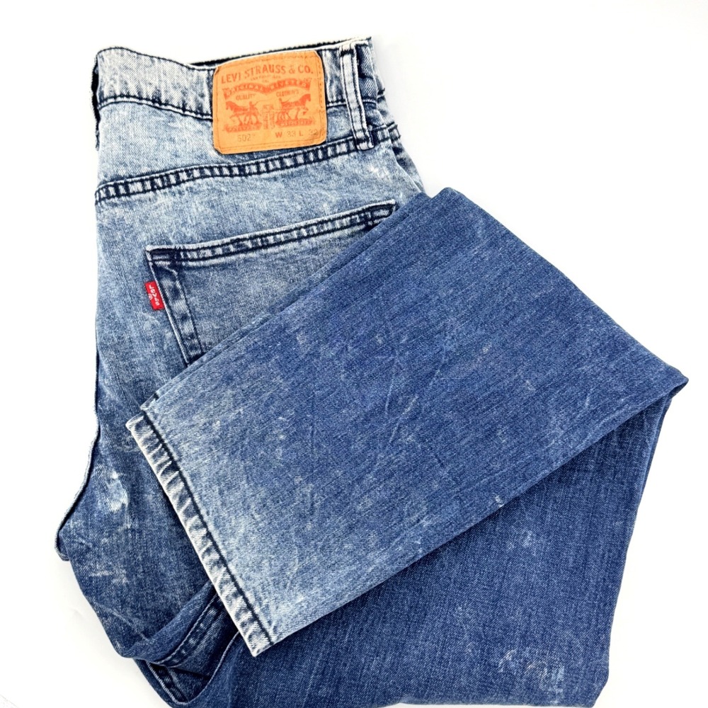 Levi's 502 Taper Fit Jeans Mens 33x32 Blue Excellent Acid Wash 29507-0179